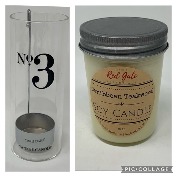 Yankee Candle No. 3 Glass Tea Light Candle Holder and Red Gate Teakwood Candle - Picture 1 of 12